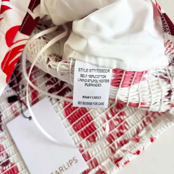 Sugarlips Red and White Tropical Floral Ruched Crop Top Womens Medium NEW Summer - Image 5