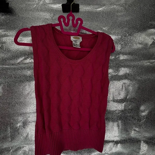 Talbots Vintage 100% Mercerized Cotton Argyle Pink Sweater Vest - Image 4