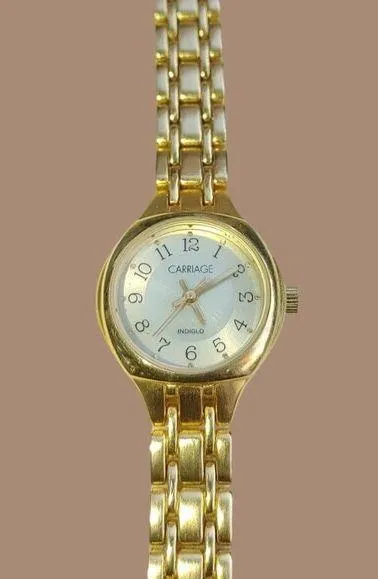 Carriage Timex Quartz Ladies Gold-Tone Watch Chain-Link Bracelet - Image 2