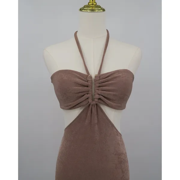 Beginning Boutique Miranda Midi Dress Brown Halter Cutout Strappy Back Size AU10 - Image 9