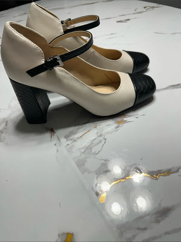 Adrienne Vittadini Two-Tone Block Heel Mary Janes - Black & Cream - Image 12