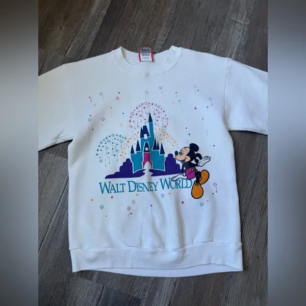 VTG 90s DISNEY DESIGNS Walt Disney World Mickey Sweatshirt Rare White Crewneck S - Image 2