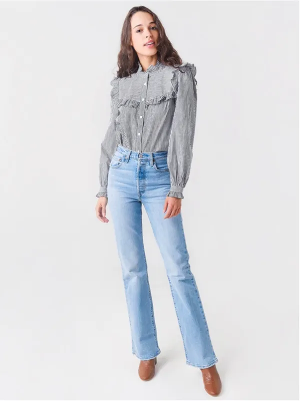 Rebecca Minkoff Women's Linda Stripe Ruffle Top Size M (19-20” PTP) NWT - Image 6