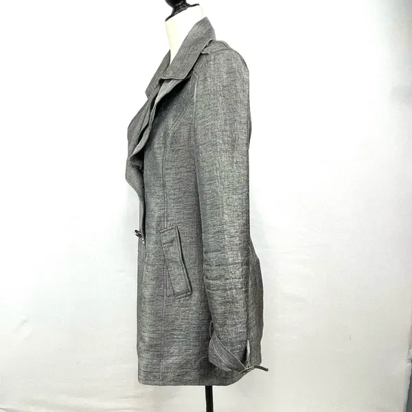Express Double Breasted Silver Chiffon Trench Coat Size M - Image 3