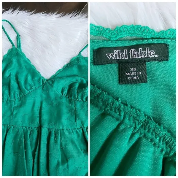 Wild Fable Emerald Green Floral Jacquard Tiered Mini Dress XS NWT Low Back‎ - Image 7