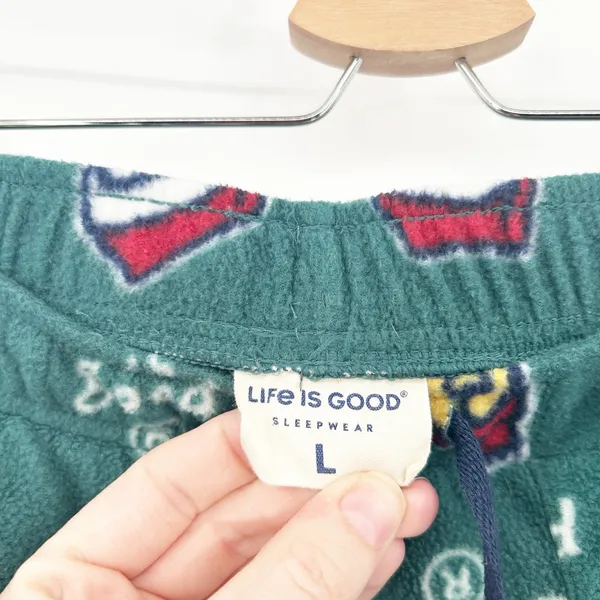 Life Is Good Womens Christmas Dog Santa Hat Fleece‎ Lounge Sleep Pajama Pants L - Image 5