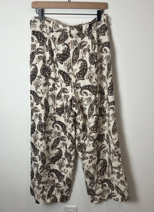 Mystree Linen Blend Wide Leg Paisley Ankle Capri Pants - Image 6