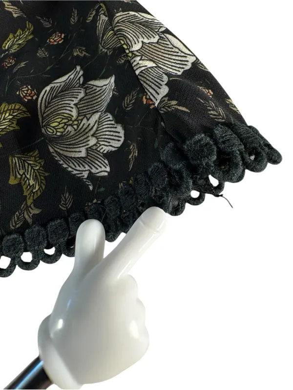 Doe & Rae Floral Mini Dress S Black Whimsigoth Bell Sleeve Smocked Boho - Image 11