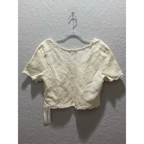 STAUD 100% Linen Cropped Top Sz L Minimalist Boho Classic - Image 6
