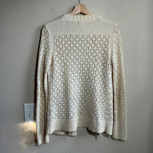 Eddie Bauer Pointelle Open Knit Cardigan XS Cream Womens Cotton Sweater - Image 7