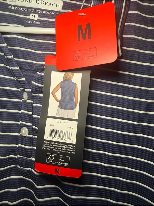 NWT Pebble Beach Dry-Luxe Sleeveless Golf Polo Women M Navy Stripe - Image 6
