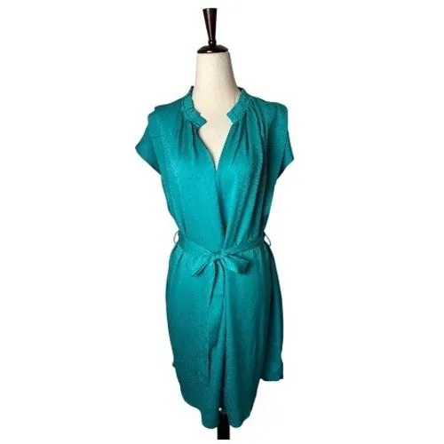 Current Air‎ Dress Women Medium Teal Silky Belted V Neck Short Sleeve Mini Party - Image 2