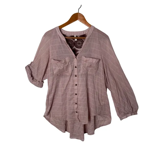 Free People Crochet Lace Back Top Pintuck Pleat Tunic Womens S Burgundy BOHO - Image 4
