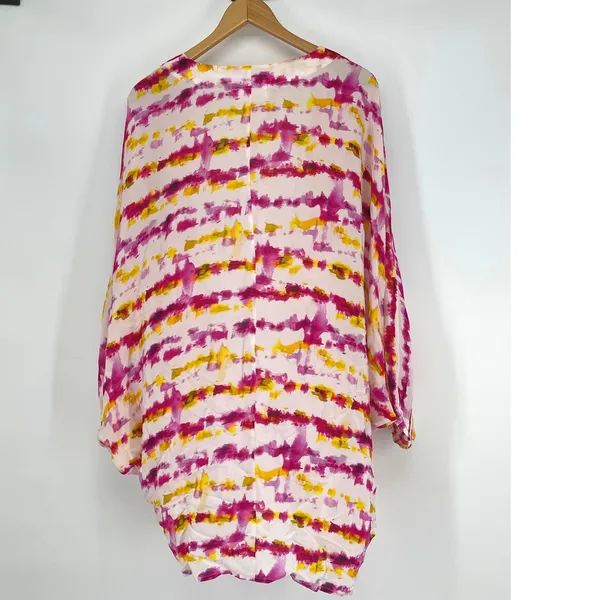 Anthropologie Tie Dye Kimono Open Front Pink Yellow White Bohemian Cover‎ Up - Image 4
