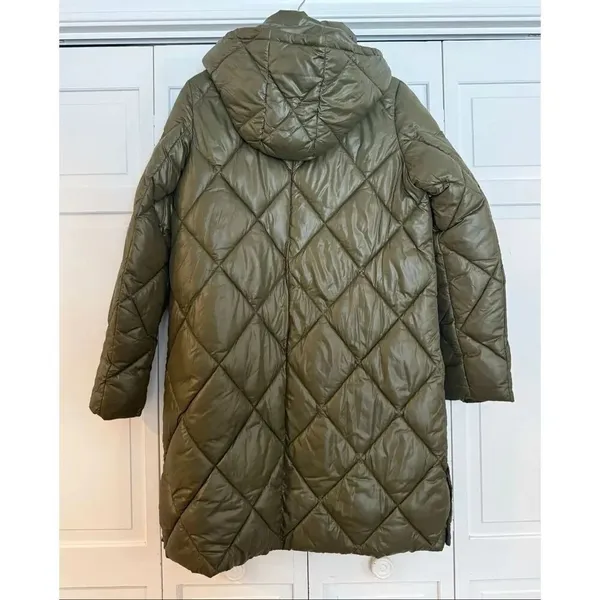 Sam Edelman olive green diamond quilted longer puffer jacket m - Image 5