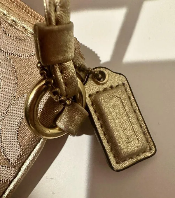 Coach Julia Op Art Signature Gold Light Khaki Beige Canvas Small Print Wristlet - Image 3