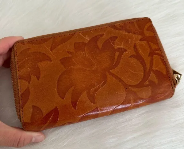 Valentina Italy Embossed Genuine Leather Floral Zip Around Wallet - Image 8