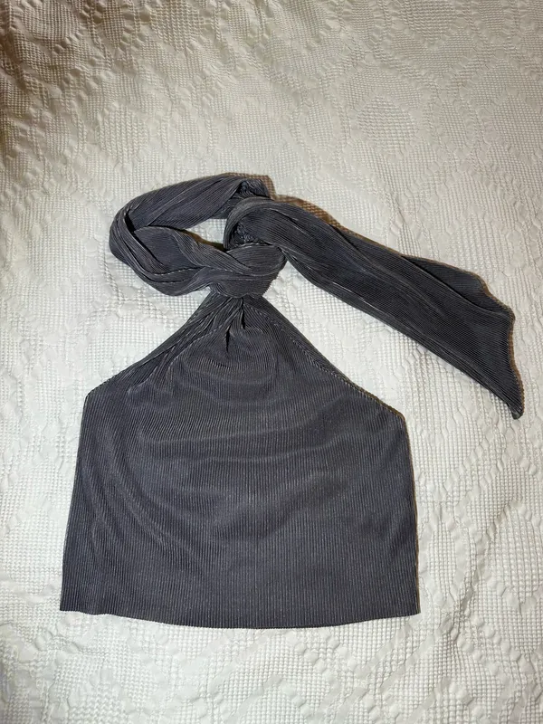 Hello Molly Women's Grey and Silver Neck Tie Shirt in Charcoal - Image 2