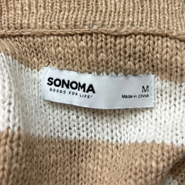 Sonoma Brown Beige Striped Print Cotton Collar Long Sleeve Sweater Top Size M - Image 6