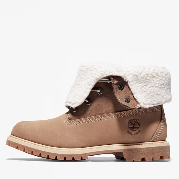 Timberland Authentics Waterproof Roll-Top Boots Size 7.5 Faux Fur Nubuck Tan - Image 4
