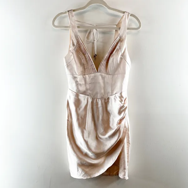 Hello Molly Rosebud Satin Plunge V Neck Mini Dress Champagne Gold 6 - Image 4