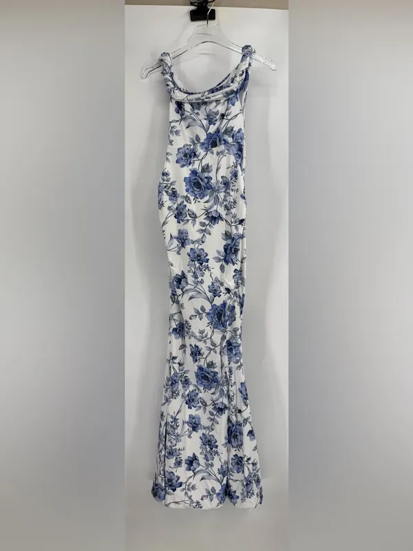 Club l London LITA Blue Floral Twisted Asymmetric Maxi Dress size 4 - Image 5