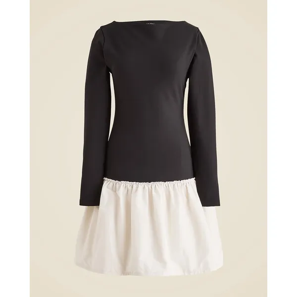NWT J. CREW Bubble-hem Colorblock Mixy Dress Black White Boat Neck Mini Size M - Image 3