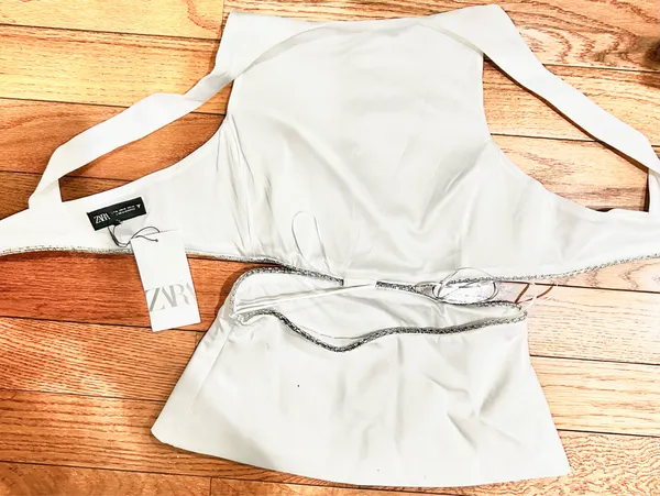 ZARA NWT viral TIK TOK White Jeweled Rhinestone Embellished Cutout Top XL - Image 17