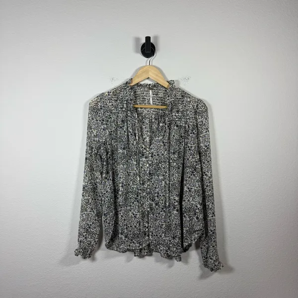 Free People Women’s Lela Floral Ruffle Sheer Blouse Ivory Combo Size S - Image 4
