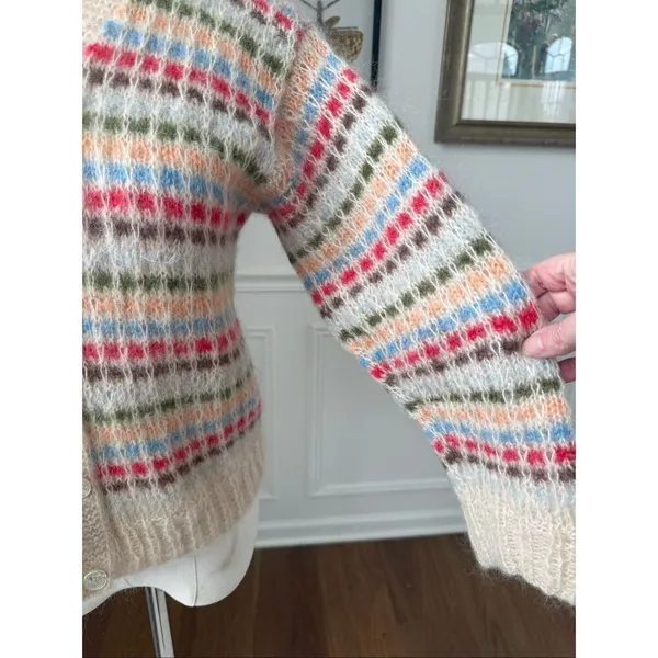 Vintage 60s 60s Mohair Stripe Cardigan Sweater XS S - Image 5