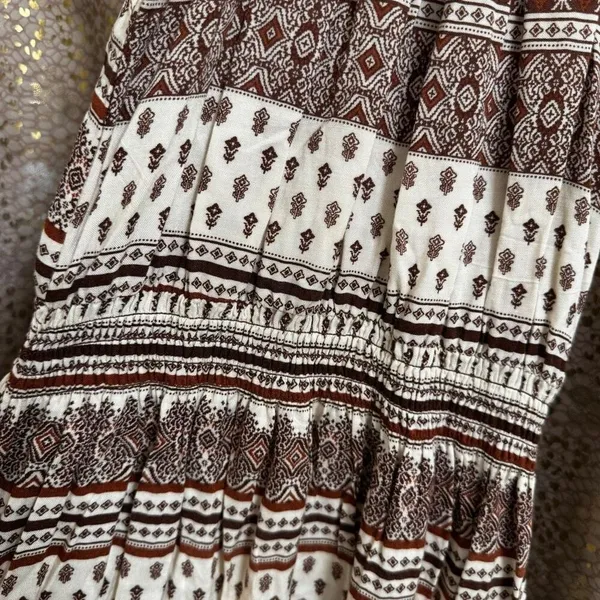 I Love H81 Long Maxi Brown Ivory Pattern Boho Halter‎ Neck Dress Small - Image 7