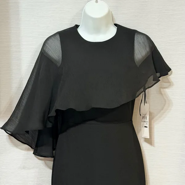 Calvin Klein Womens Black Asymmetrical Cape Sheath Dress Petite 0P CD8C1664 - Image 3