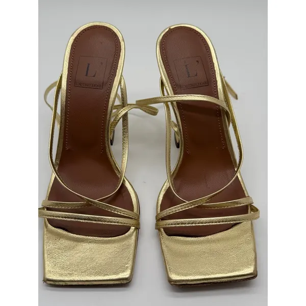 L'Autre‎ Chose Strappy Sandals Womens 36 Gold Metallic Leather Square Toe Italy - Image 3