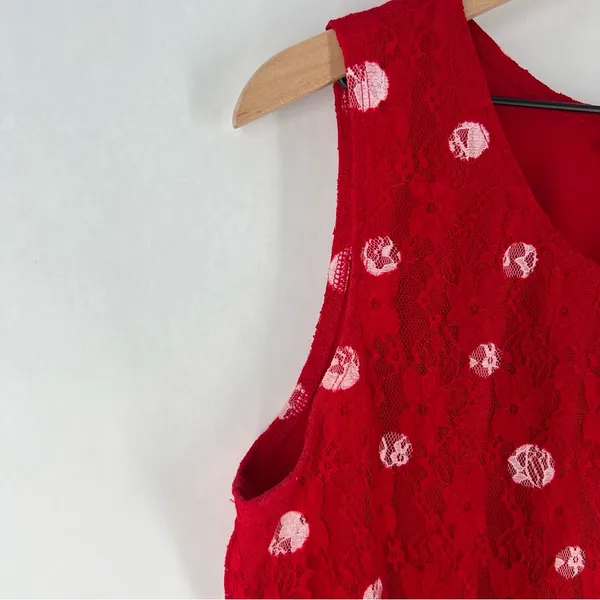 Susan Graver Red Lace White Polka Dot Scoop Neck Tank Sheer Open Cardigan‎ Set - Image 13