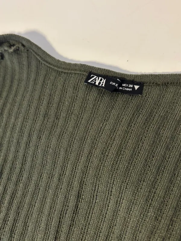 Zara Sleeveless Ribbed Tie Front Knit Top Shirt Dark Green Womens Size Small - Image 6