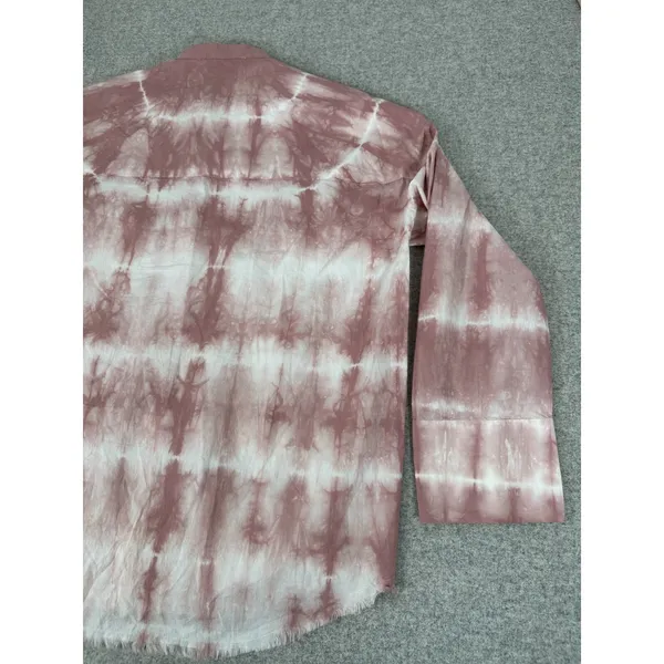 Zara Oversized XS Top Pink‎ White Tie Dye Button Down Long Sleeve Frayed Hem - Image 4