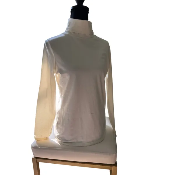 Talbots Petite Turtleneck Tee Small Petite Ivory White Cotton Stretch Long - Image 3