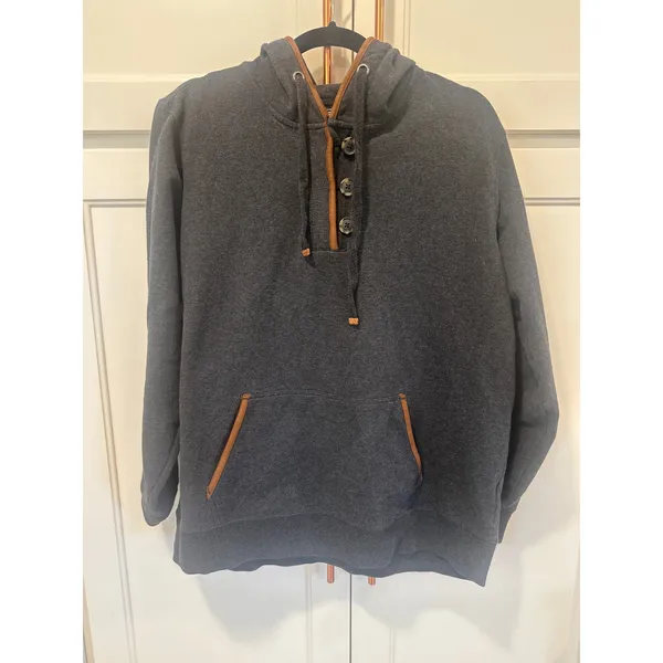 Ariat Re-AL Womens XL Charcoal elevated Henley Hoodie Faux Suede Trim Pullover - Image 2