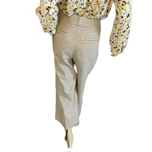 Loft Tan & Black Cropped Wide Leg Plaid Trousers (10) - Image 5