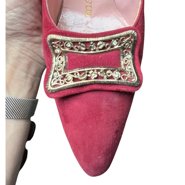 Martina Wine Red Pumps Women's 7S Slim‎ Narrow Classic Leather Heels Vintage - Image 15