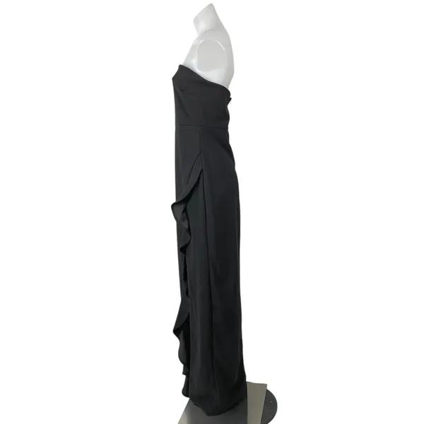 Lulus Black Strapless Sleeveless Tube Bandeau Ruffle Slit Maxi Dress Size M - Image 3