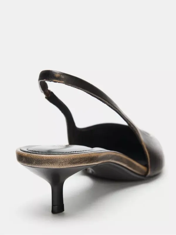 Zara‎ 100% leather sling back kitten heels - Image 5