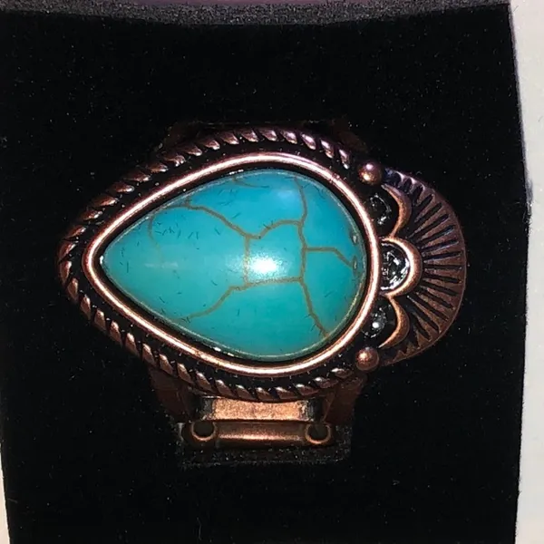 Faux Turquoise Teardrop Ring in Antique Copper Tone - Image 2