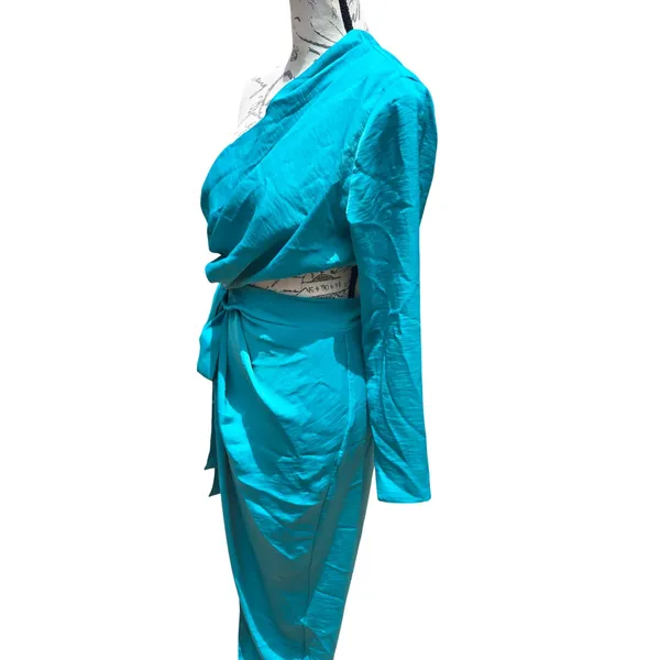 ASOS DESIGN Womens One Shoulder Drape Wrap Maxi‎ Dress Turquoise Blue Size 6 - Image 9