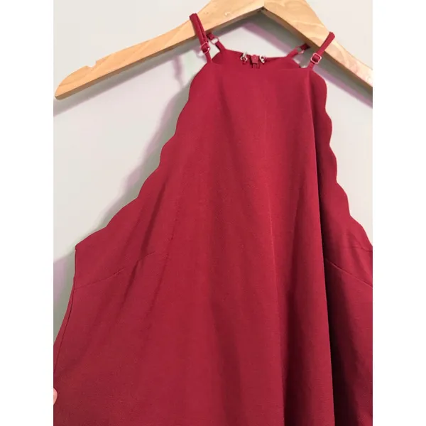 Lulus Red Scalloped Neck Halter Mini Dress Women's Size S‎ Cocktail Party - Image 2