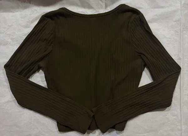 Bozzolo Olive Ribbed V-Neck Long Sleeve Sweater - Image 2