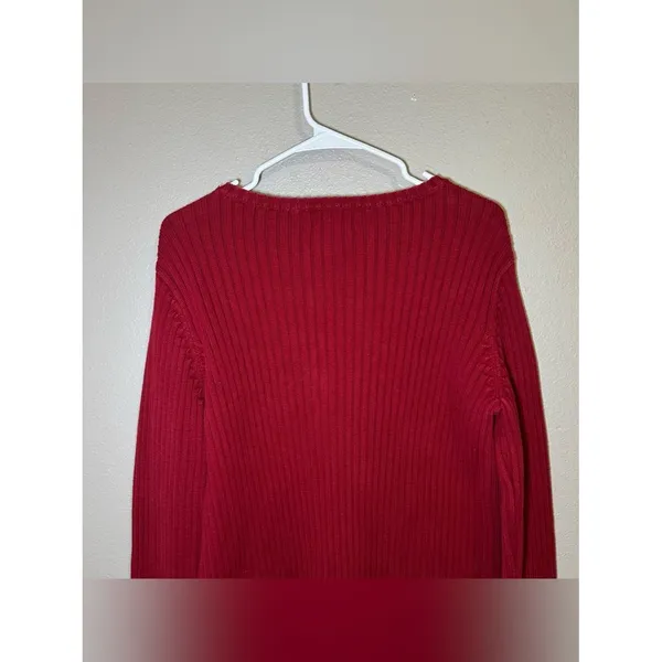 Ralph Lauren Vintage Red 100% Cotton Ribbed Knit Pullover Sweater Women Sz Large - Image 6