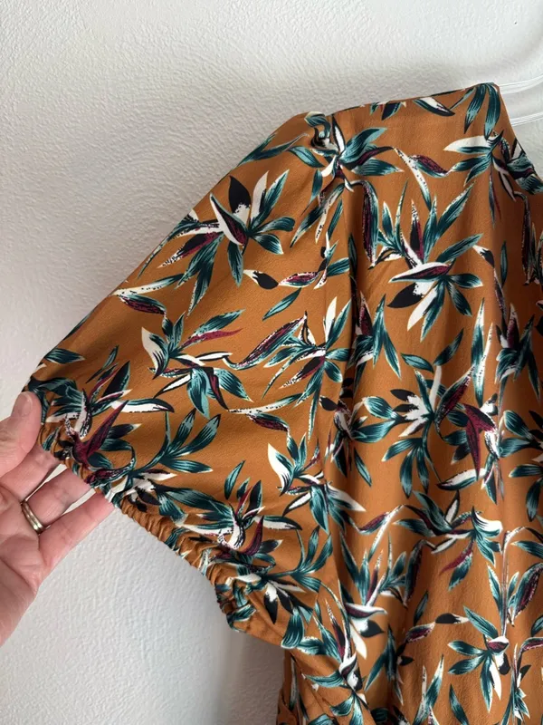 Timeless London 50's Caramel Brown Tropical Leaf Print Short Sleeve Pinup Dress - Image 9
