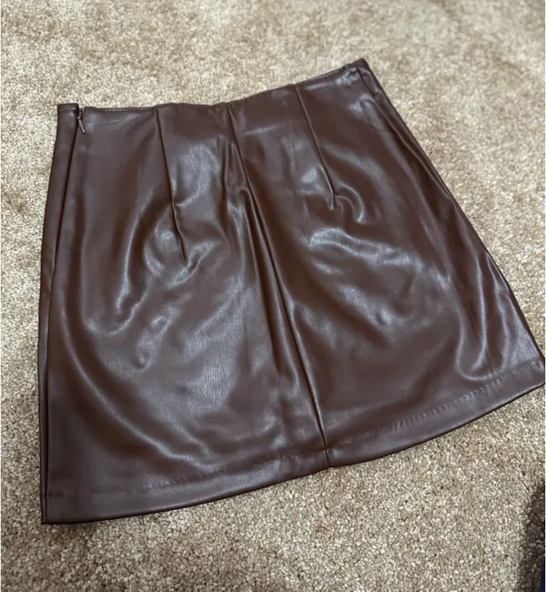 Chocolate Brown Leather H&M Skirt - Image 3