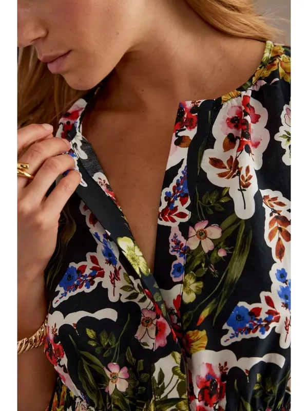 NWT Anthropologie Somerset Maxi in Black Bright Floral Cotton Dress XL - Image 5